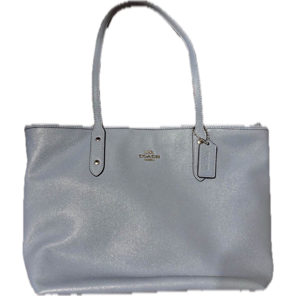 Coach Zip Top Tote Women Large Blue Excellent Crossgrain Leather F58846